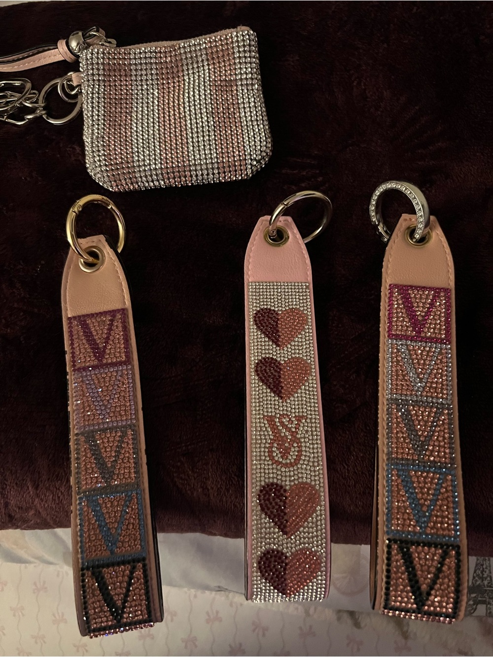 Victoria's Secret Pink and Rose Gold Crystal Key Charms - Set of 4